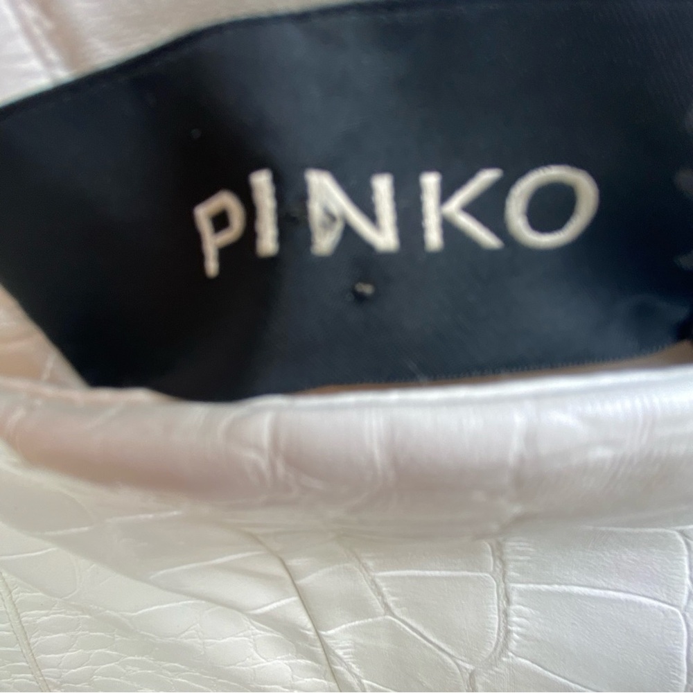 NEW Pinko White Croc Embossed Faux Leather Moto Legging Pants Size 40 - Picture 5 of 8